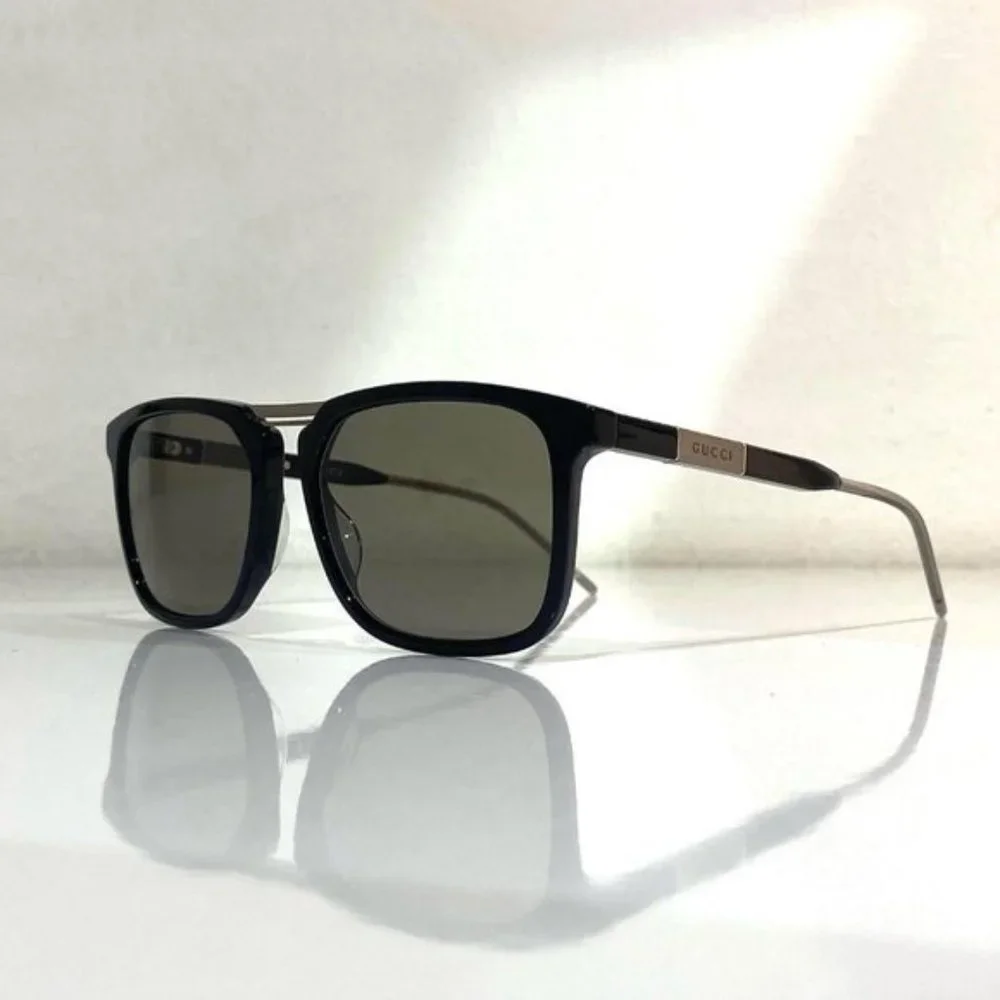 🔥 NEW MEN'S GUCCI BLACK & STEEL SUNGLASSES W/ CASE